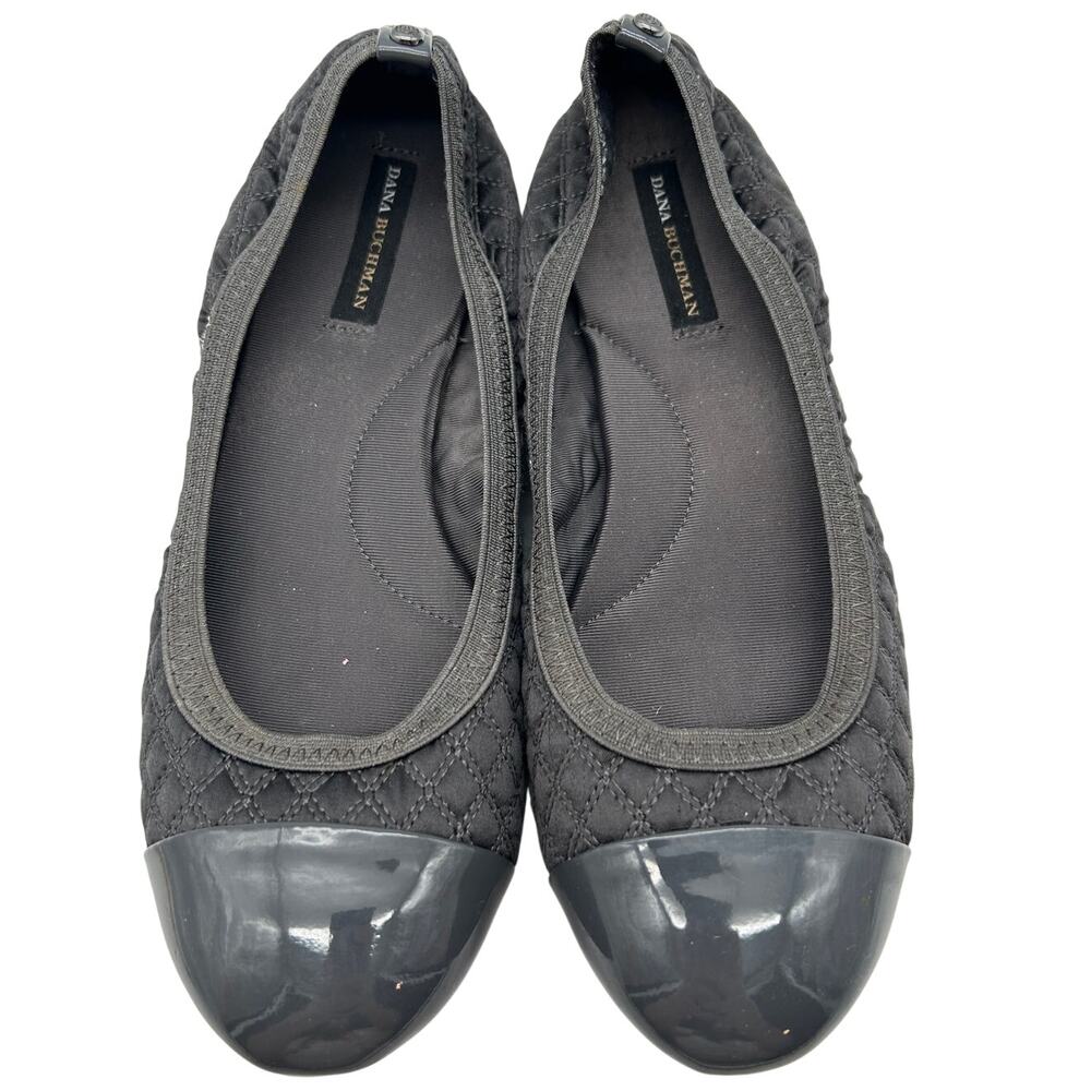 Dana Buchman Quilted Ballet Flats Patent Cap Toe Charcoal Gray Slip On Size 8.5